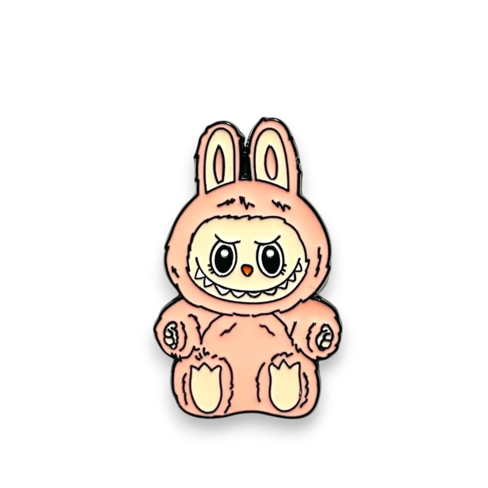 Labubu Pink Sitting and Smiling Fan Art Lapel Pin Enamel Pin